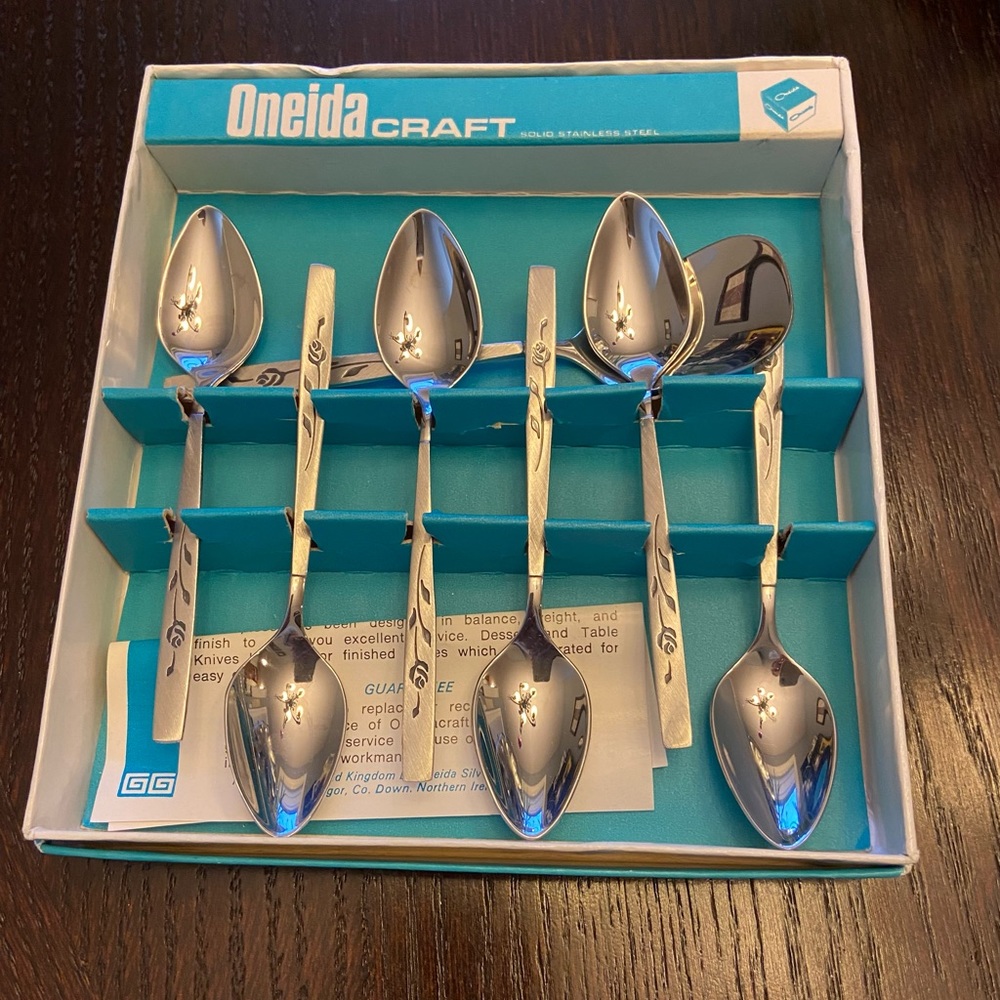 Oneida Craft Deluxe Stainless Demitasse Tea/Coffee SpoonSet with Sugar Spoon New